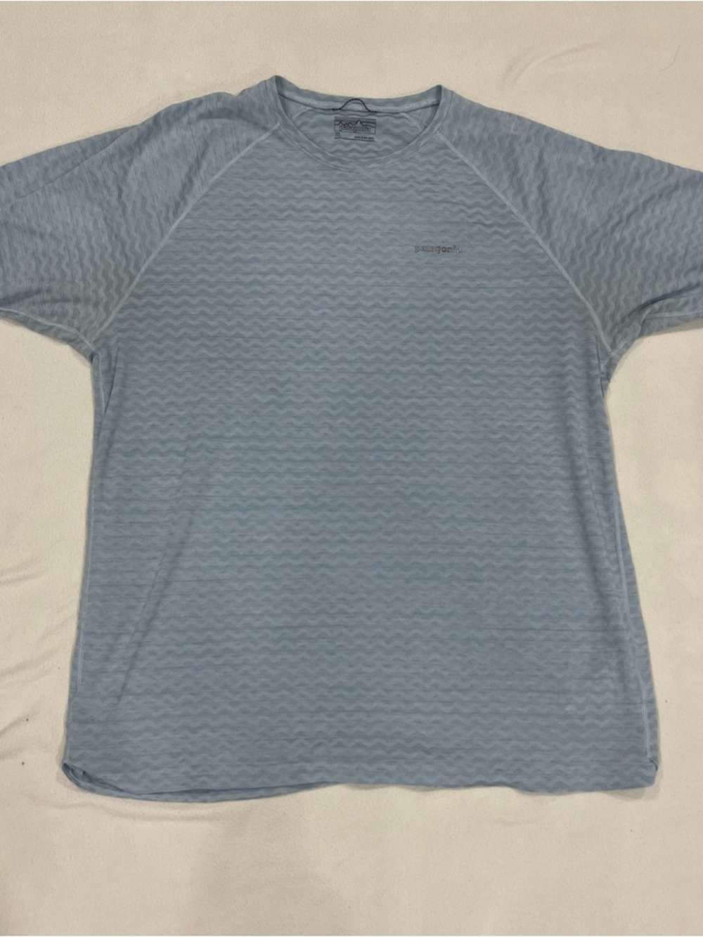 Patagonia Ridge Flow Shirt Men XL Blue Zig Zag Breathable Wicking Running